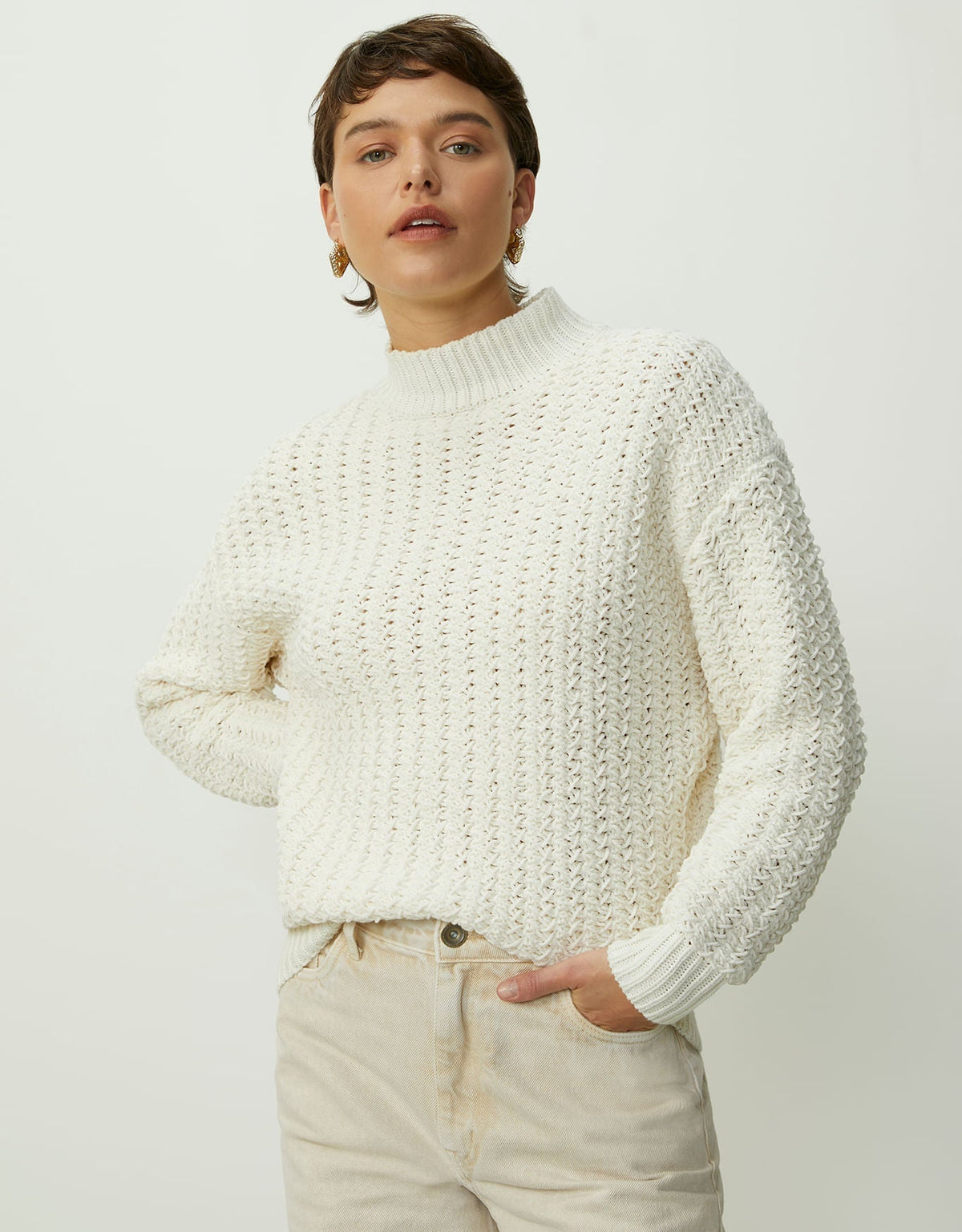 Blusa Tricot Mix De Fios Off White